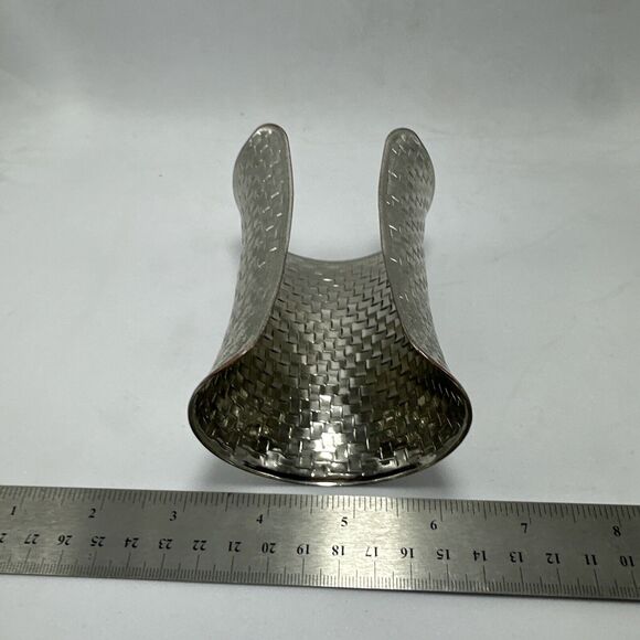 Wide Woven Cuff Bracelet Statement Fashion‎ Jewelry Silver Tone - Picture 9 of 9